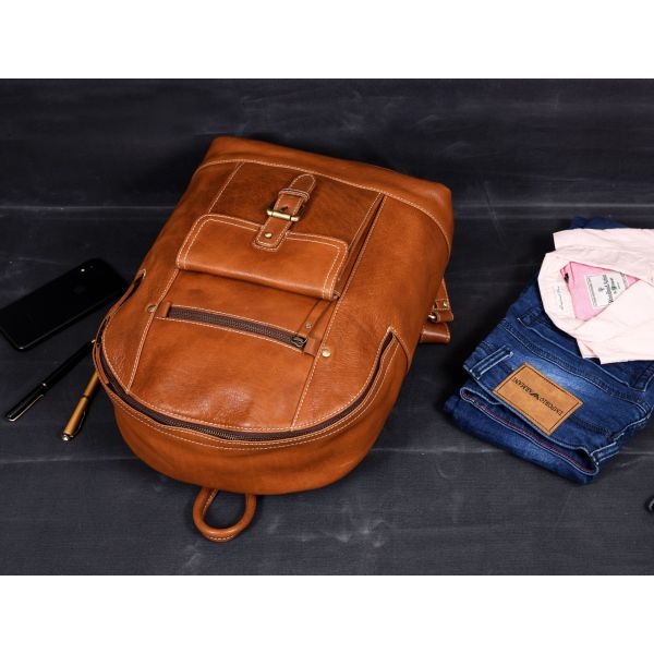 Sagunto Leather Backpack - Caramel Brown