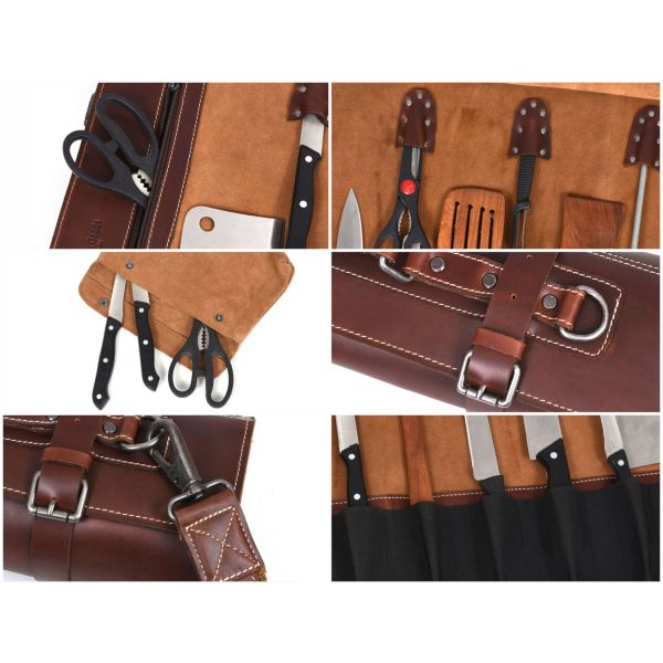 Tuscania Leather Knife Roll & Bag Combo - Pecan