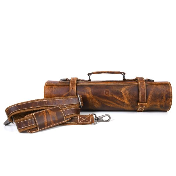 Vinceza Leather Knife Roll & Bag Combo - Tawny Brown