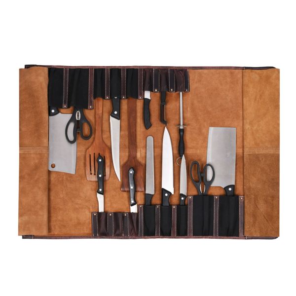 Vicenza Leather Knife Roll - Walnut Brown