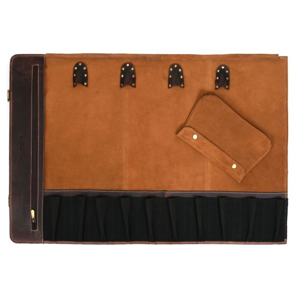 Tuscania Leather Knife Roll - Hickory Brown