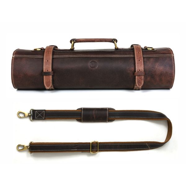 Tuscania Leather Knife Roll - Hickory Brown