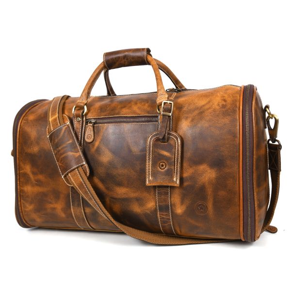 Puertollano Leather Duffle Bag - Caramel Brown