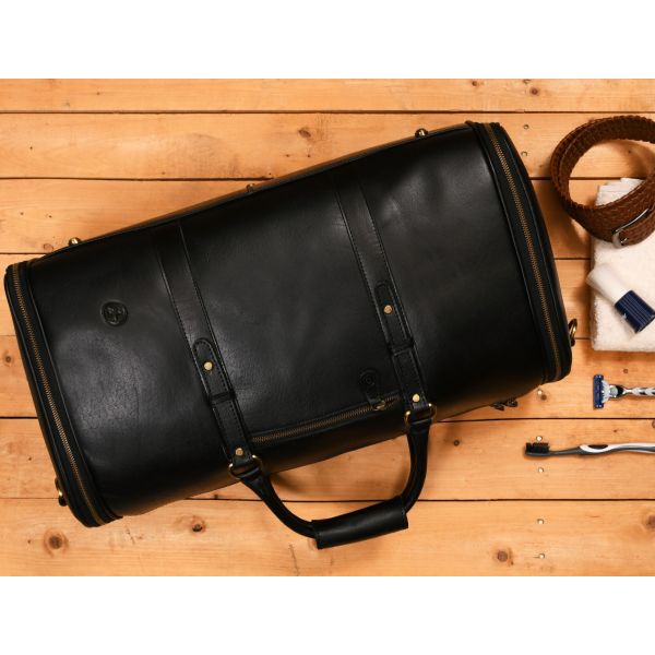 Puertollano Leather Duffle Bag  - Raven Black