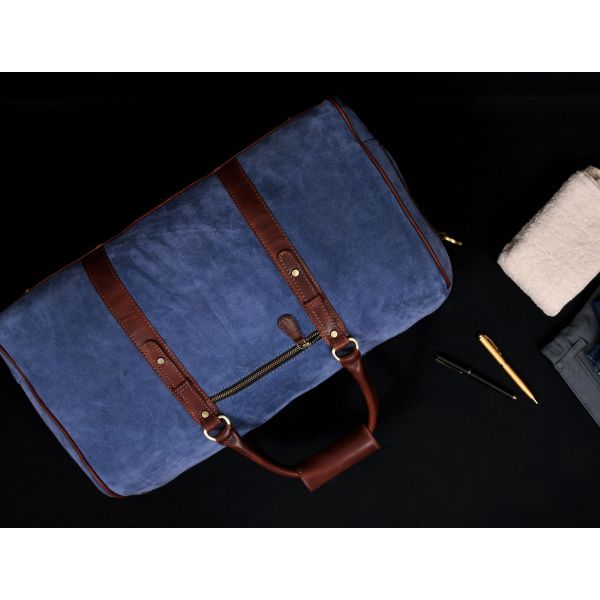Pomona Leather Suede Weekender Bag - Royal Blue