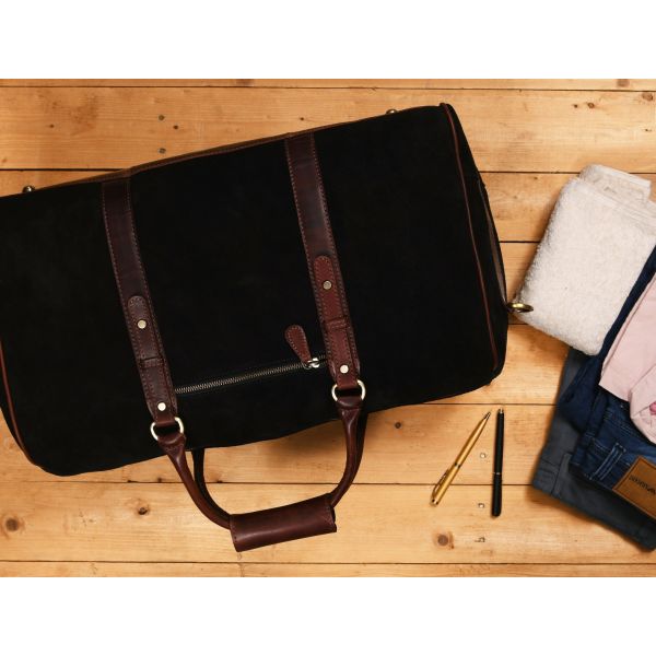 Pomona Leather Suede Weekender Bag - Black