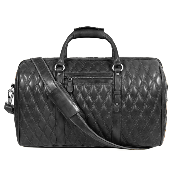 Spokane Diamond Stitched Leather Texture Weekender Bag - Black