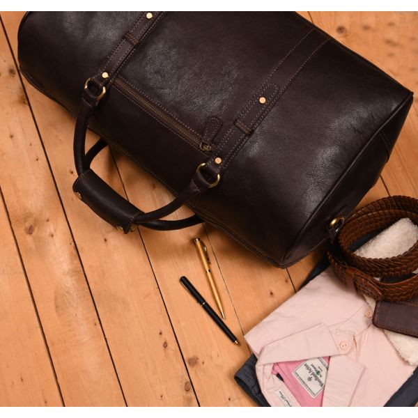 Taranto Leather Weekender Bag - Chocolate Brown 