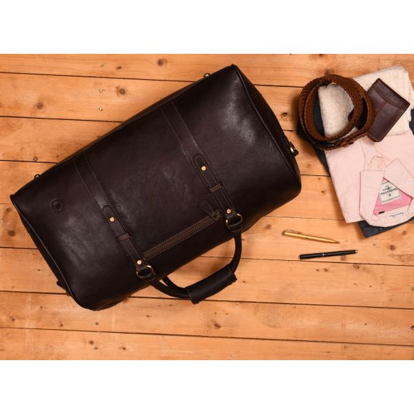 Taranto Leather Weekender Bag - Chocolate Brown 
