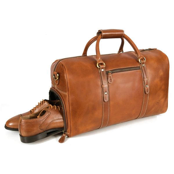 Austin Leather Overnight Bag - Chestnut Tan Combo