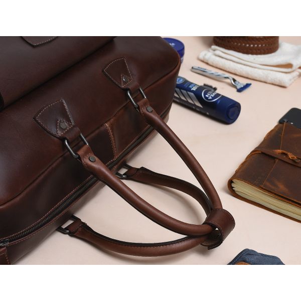Bordeaux Leather Duffle Bag – Walnut Brown