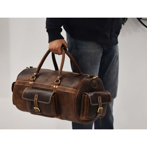 Pamplona Leather Duffle Bag - Walnut Brown