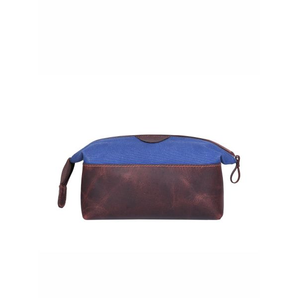 Valencia Canvas Leather Toiletry Bag - Blue