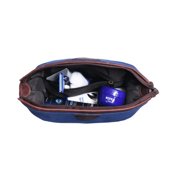 Valencia Canvas Leather Toiletry Bag - Blue