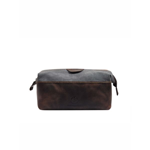 Valencia Canvas Leather Toiletry Bag - Vintage Brown