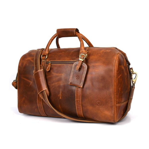 Taranto Leather Weekender Bag  - Caramel Brown