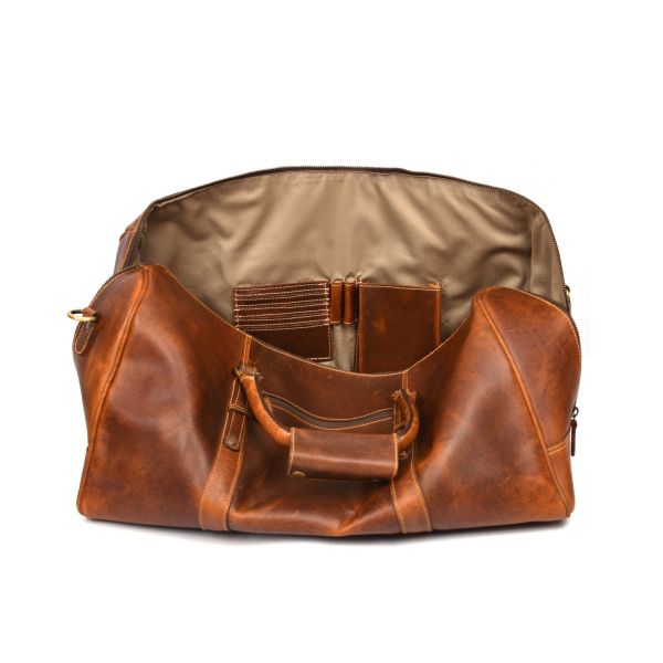 Taranto Leather Weekender Bag  - Caramel Brown