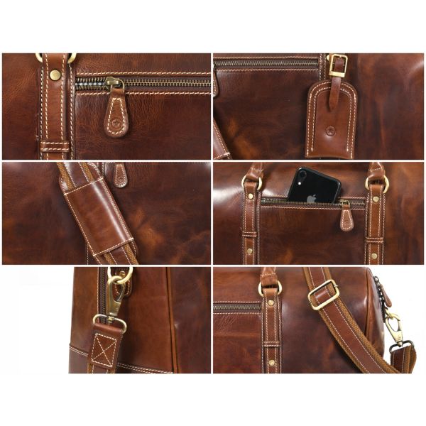 Taranto Leather Weekender Bag  - Penny Brown
