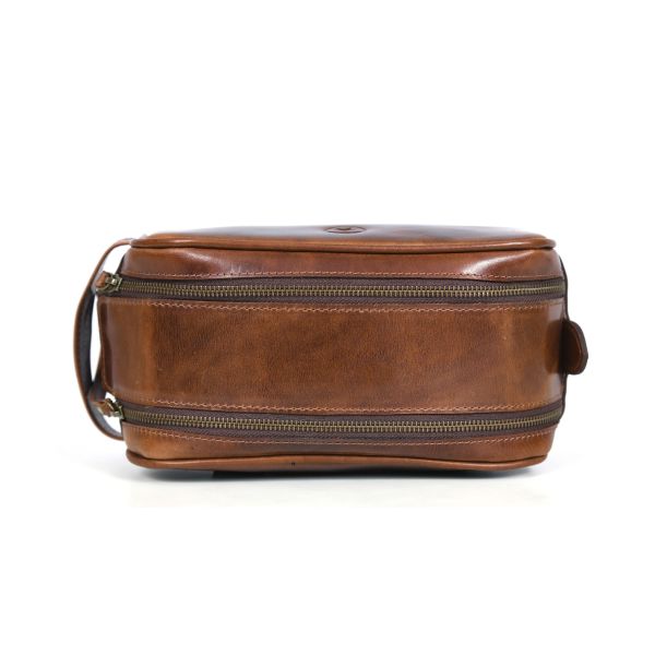 Omaha Leather Toiletry Bag - Hickory Brown