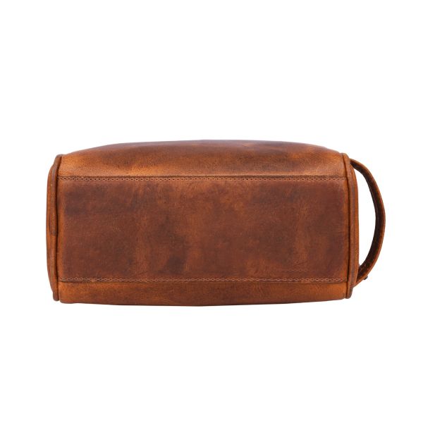 Tampa Leather Toiletry Bag - Caramel Brown