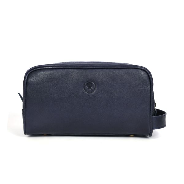 Tampa Leather Toiletry Bag - Navy Blue