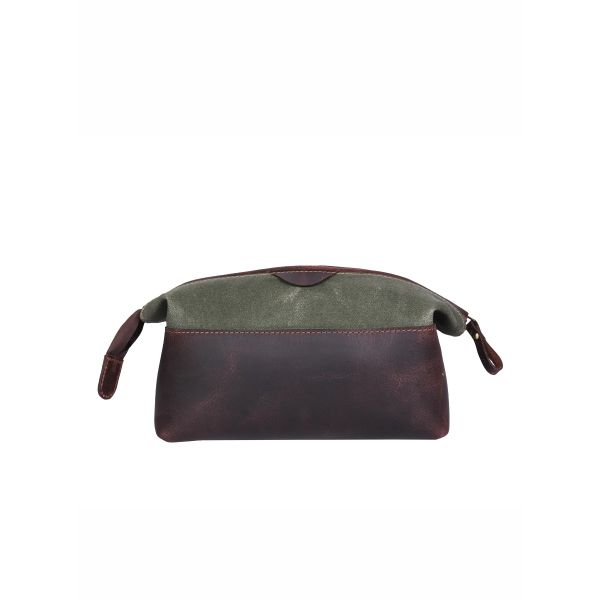 Valencia Canvas Leather Toiletry Bag - Distressed Green