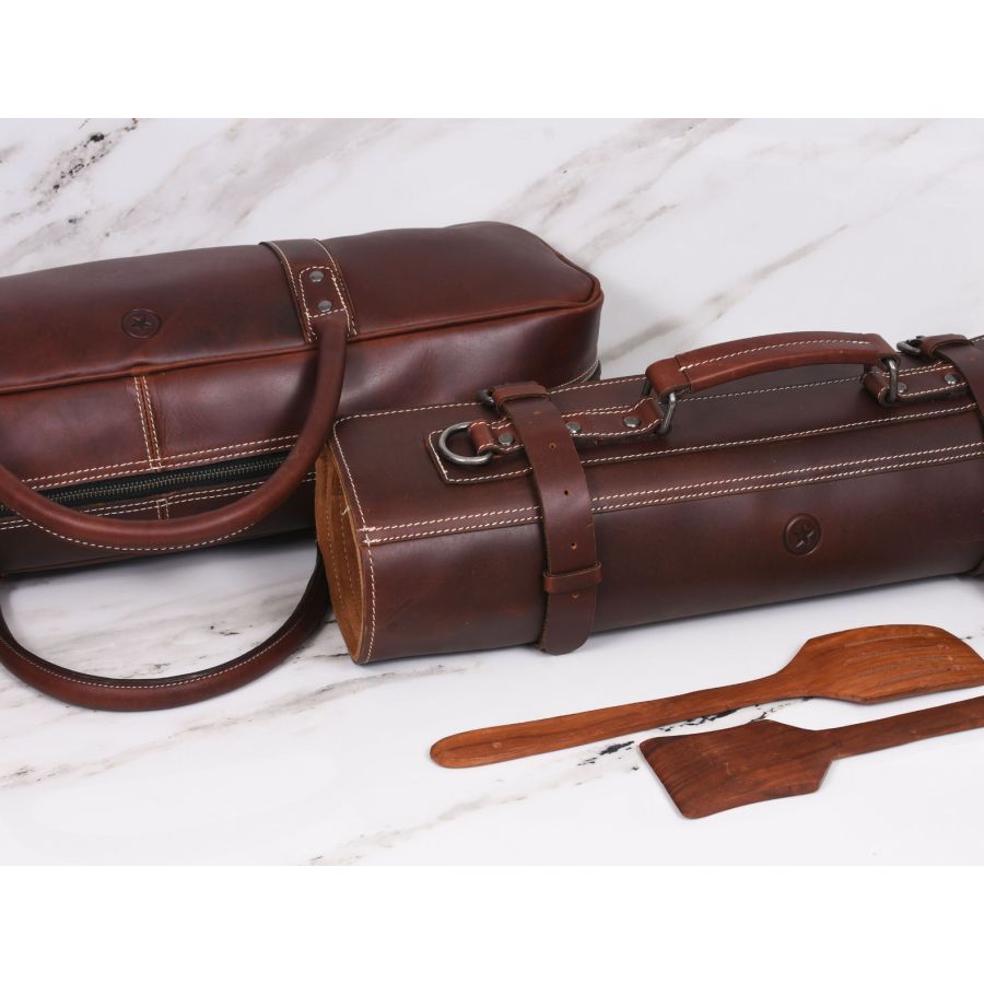 Tuscania Brown Leather Knife Roll Storage Duffel Bag Case KR34TNHW - The  Home Depot
