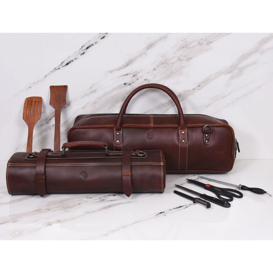 Leather knife roll, chef knife case in genuine leather, easy to carry and  light weight. www.kust.edu.pk