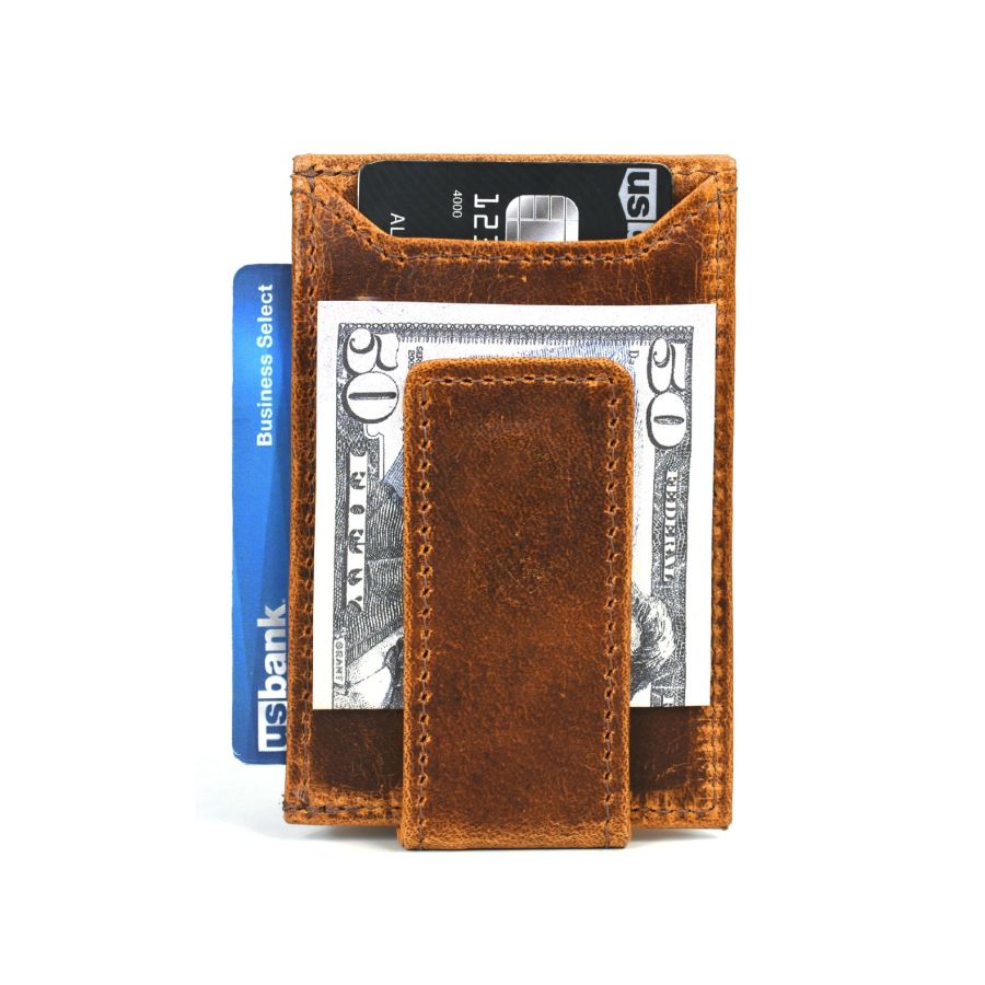Sestao Leather Minimalist Money Clip Wallet - Caramel Brown