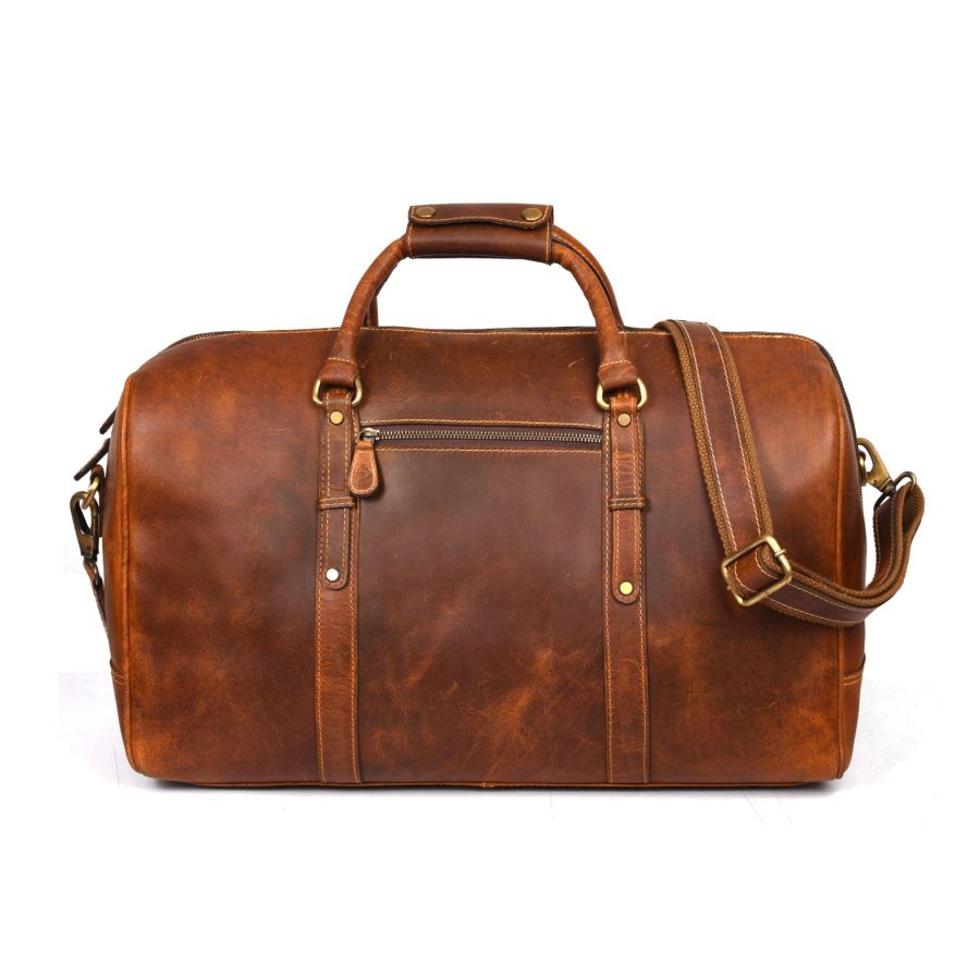 Taranto Leather Weekender Bag - Caramel Brown