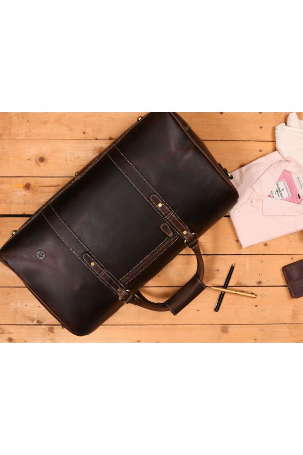 Joliet Leather Duffle Bag with Card Wallet & Toiletry Bag COMBO - Dark Brown 