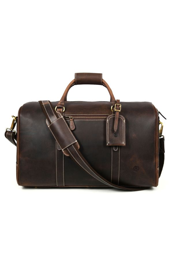Joliet Leather Duffle Bag with Card Wallet & Toiletry Bag COMBO - Dark Brown 