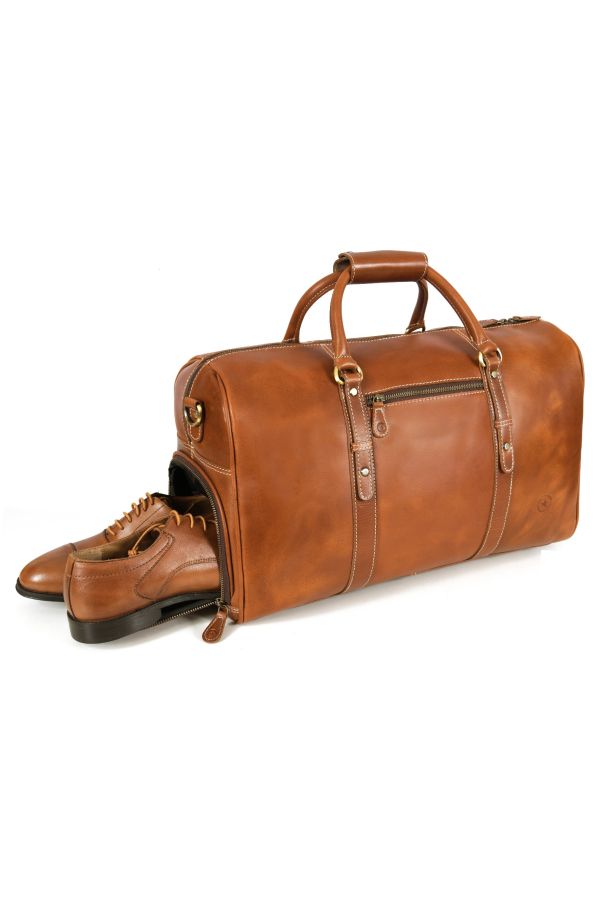 Austin Leather Overnight Bag - Chestnut Tan Combo