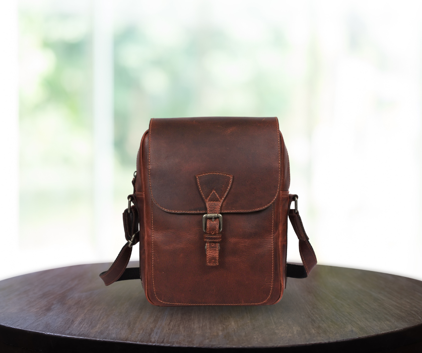 Genuine Leather Verticle Messenger Bag - Aaron Leather Goods