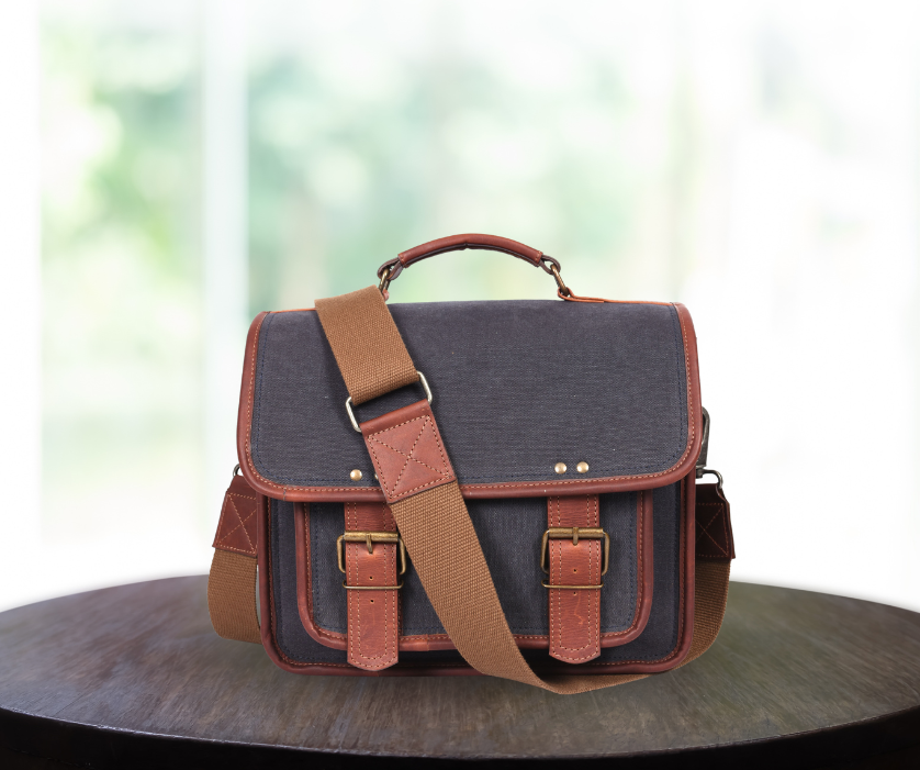 Leather Canvas Camera Messenger Bag - Aaron Leather Goods 